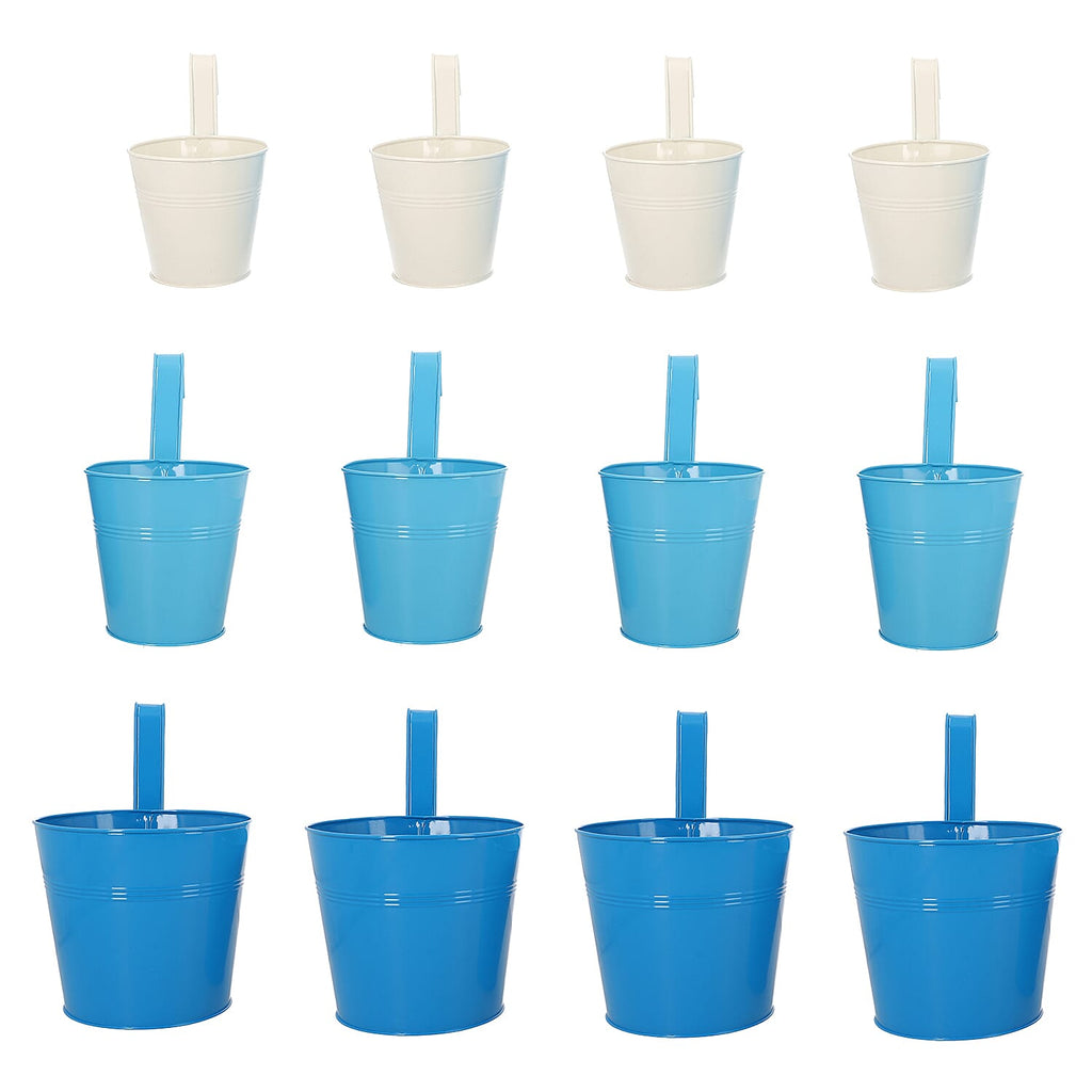 Set of 12 Flower Pot Hanging Railing Planters Fence Planters (Size 15X13, 4-13X9.5, 4-10X7.5 Cm) - Multi