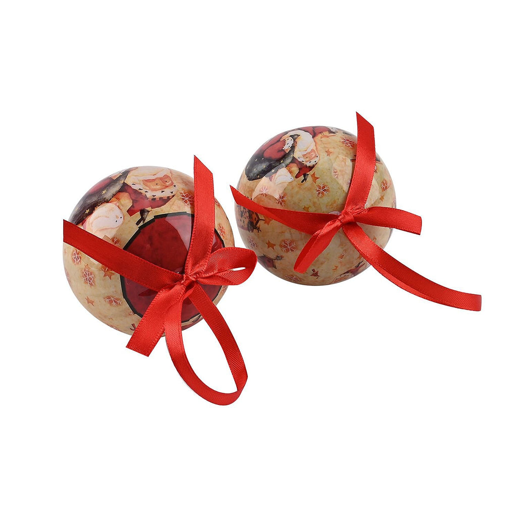 Set of 12 Santa Claus with Bird Pattern Christmas Decoration Balls with Ribbon and Gift Box- White - Red