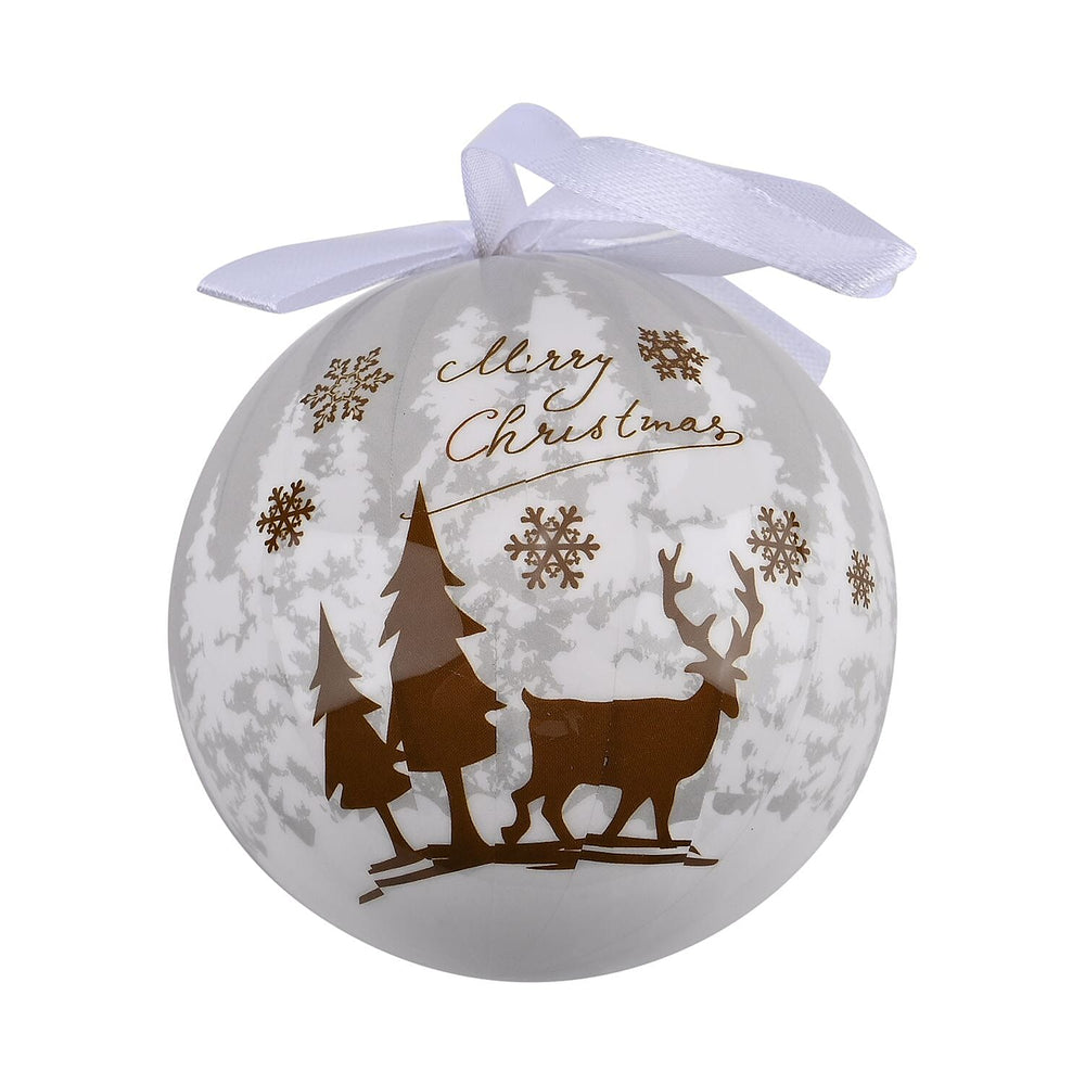 Set of 12 Tree - Deer Pattern Christmas Decoration Balls with Ribbon and Gift Box- White - Red
