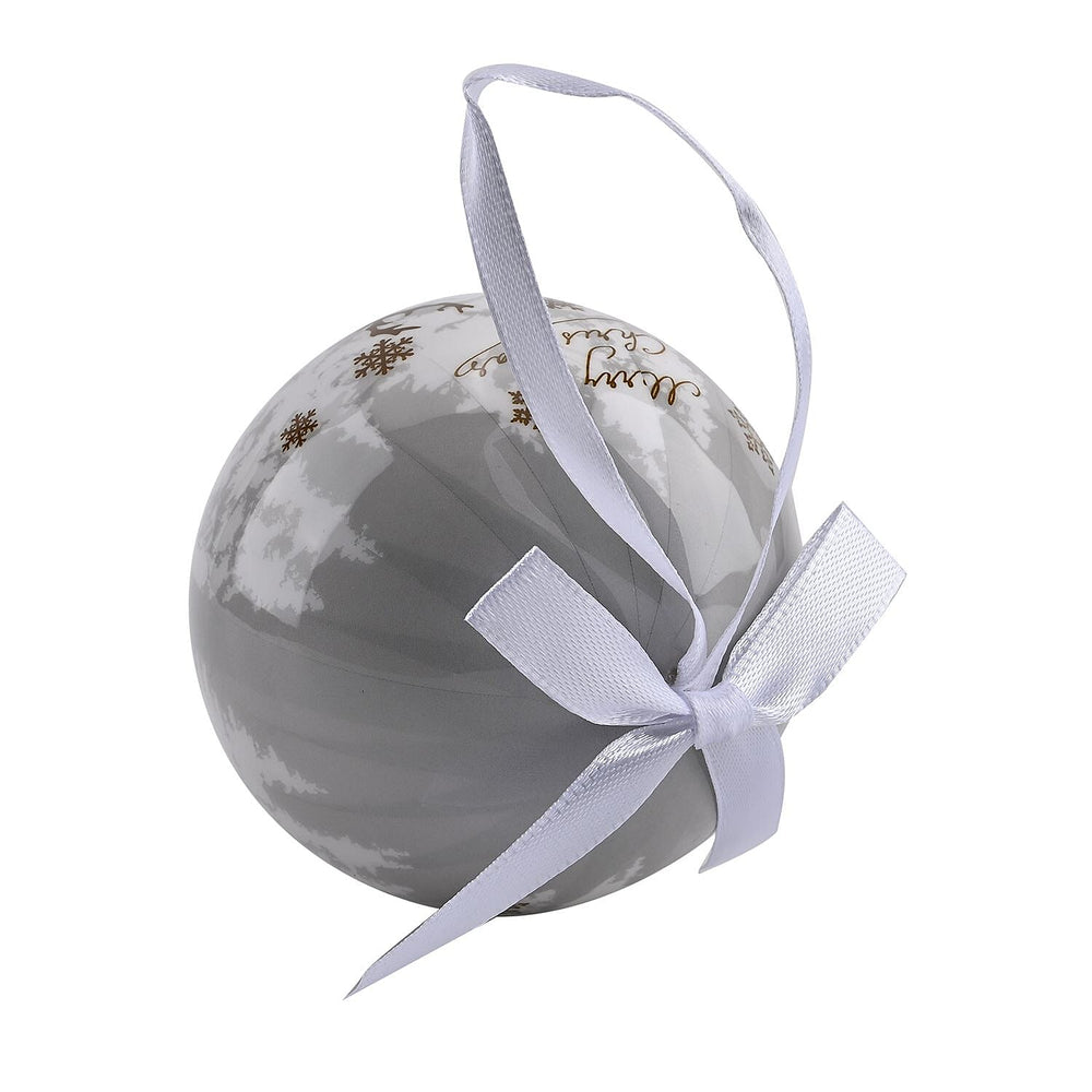 Set of 12 Tree - Deer Pattern Christmas Decoration Balls with Ribbon and Gift Box- White - Red