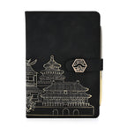 Set of 2 A5 Notebook & Black Ink Pen Gift Set - Sandalwood Palace Design with Magnetic Clasp - Black & Gold