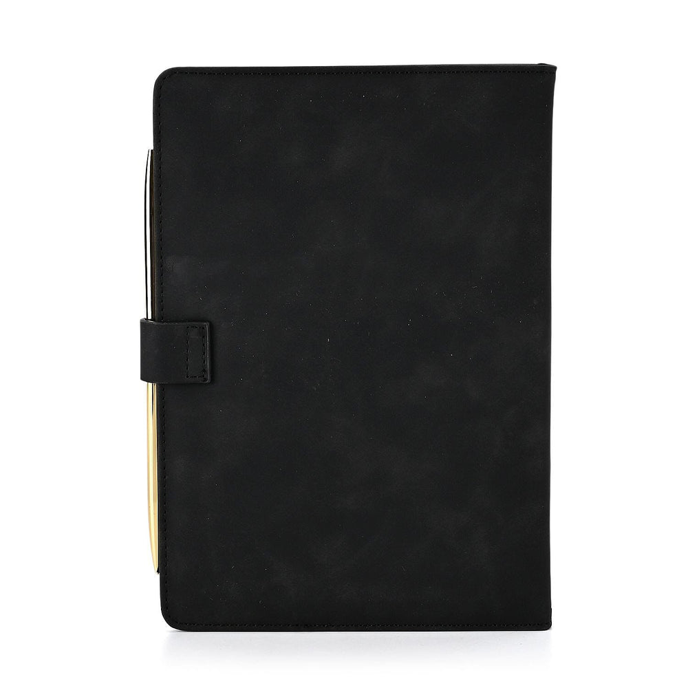 Set of 2 A5 Notebook & Black Ink Pen Gift Set - Sandalwood Palace Design with Magnetic Clasp - Black & Gold
