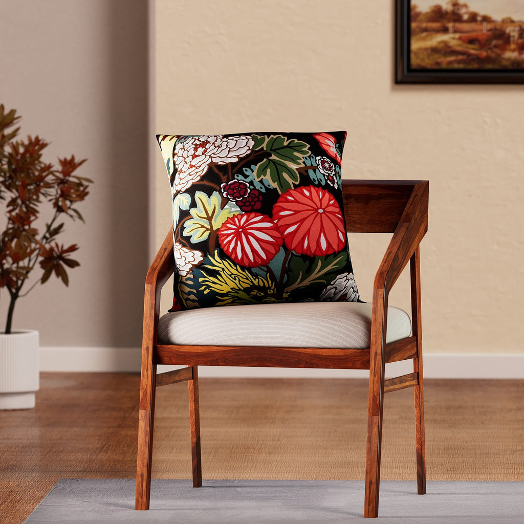 Set of 2 - Abstract Flower and Leaf Pattern Pillow Case and Cover (Size 45 cm) - Black - Multi