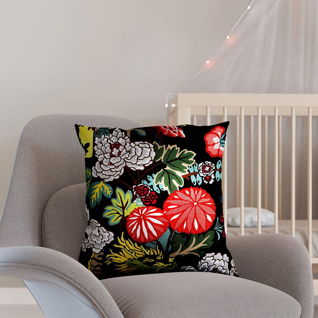 Set of 2 - Abstract Flower and Leaf Pattern Pillow Case and Cover (Size 45 cm) - Black - Multi