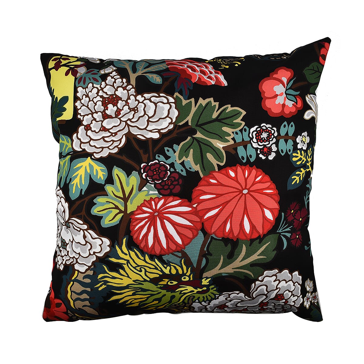 Set of 2 - Abstract Flower and Leaf Pattern Pillow Case and Cover (Size 45 cm) - Black - Multi