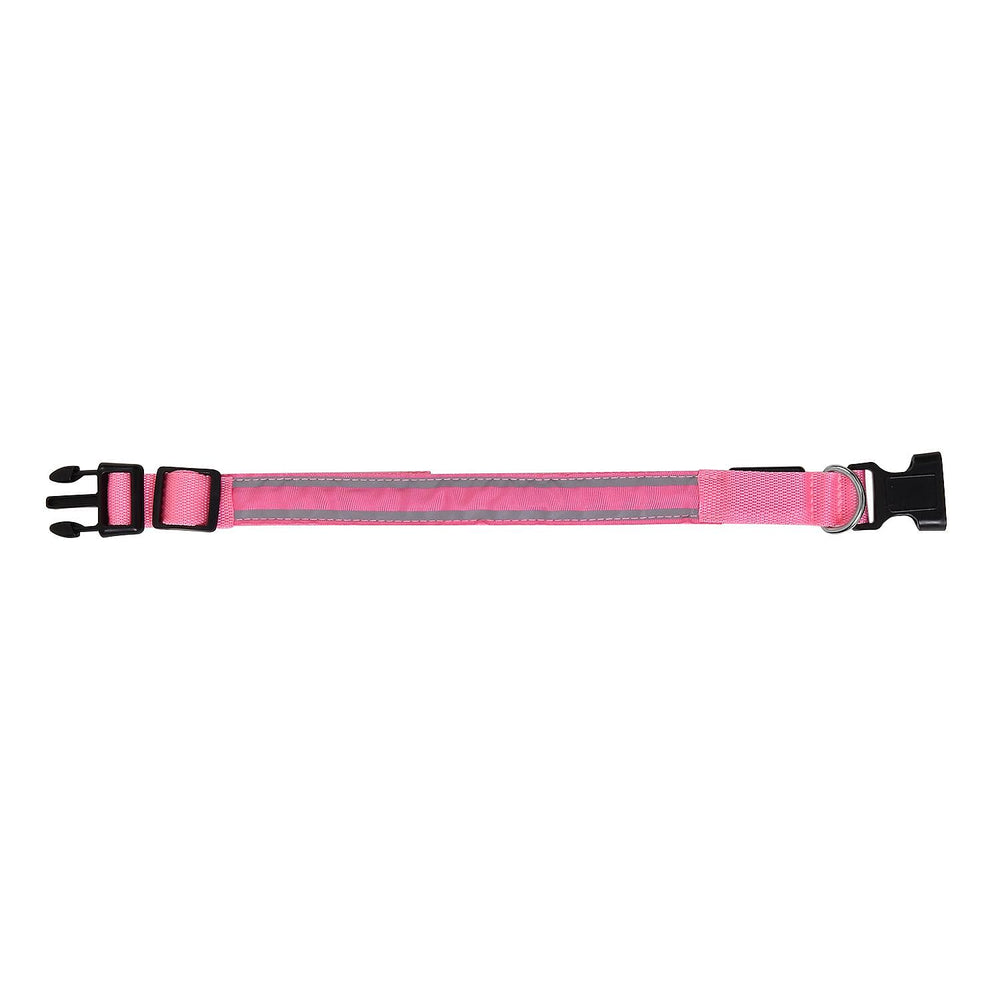 Rechargeable Set of 2 Adjustable LED Lighted Dog Collar with Clip Closure (Size L) - Pink