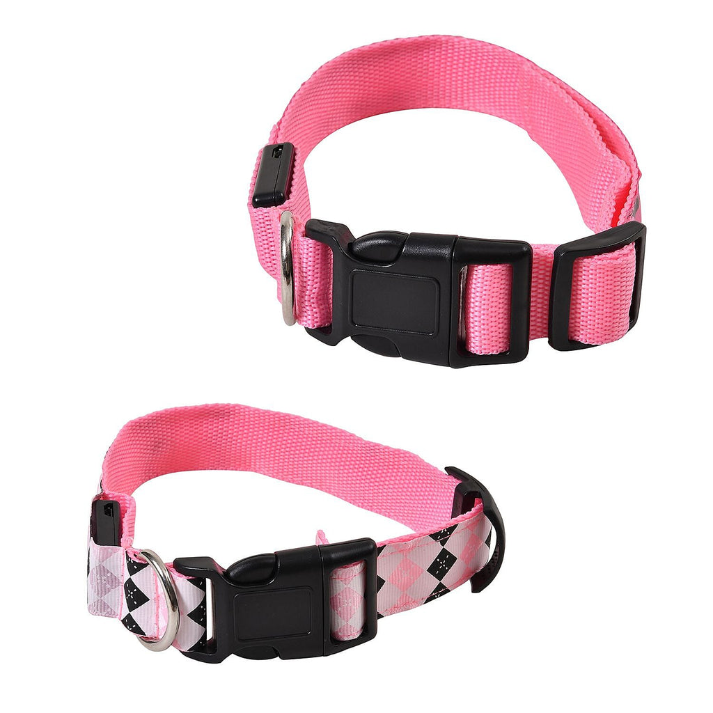 Rechargeable Set of 2 Adjustable LED Lighted Dog Collar with Clip Closure (Size L) - Pink