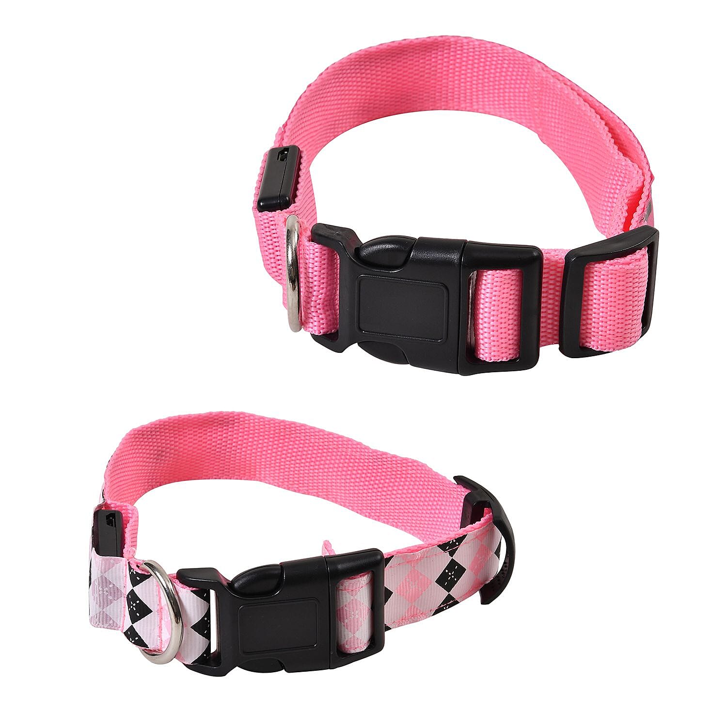 Rechargeable Set of 2 Adjustable LED Lighted Dog Collar with Clip Closure (Size L) - Pink
