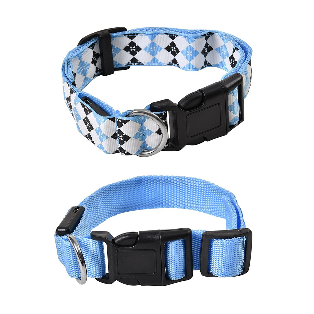Rechargeable Set of 2 Adjustable LED Lighted Dog Collar with Clip Closure (Size L) - Blue