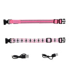 Rechargeable Set of 2 Adjustable LED Lighted Dog Collar with Clip Closure (Size M) - Pink
