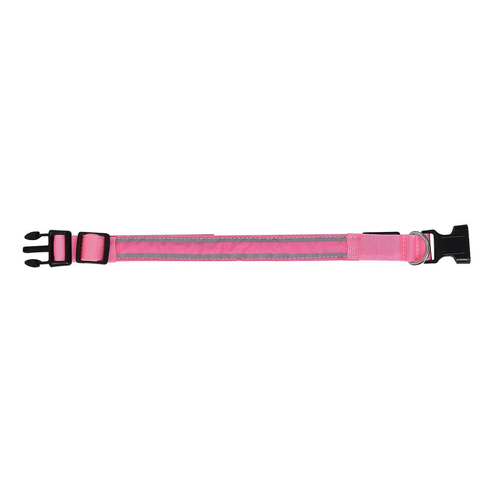 Rechargeable Set of 2 Adjustable LED Lighted Dog Collar with Clip Closure (Size M) - Pink