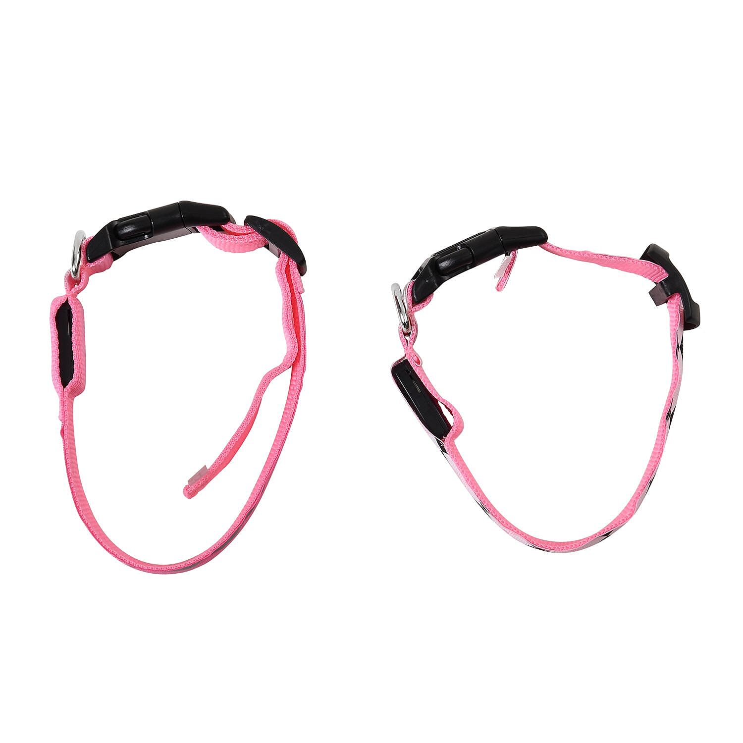 Rechargeable Set of 2 Adjustable LED Lighted Dog Collar with Clip Closure (Size M) - Pink