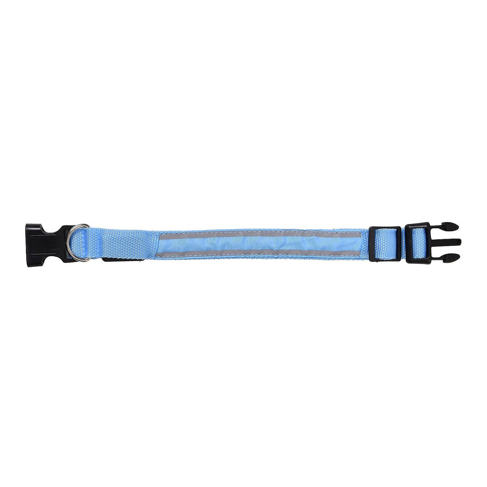 Rechargeable Set of 2 Adjustable LED Lighted Dog Collar with Clip Closure (Size M) - Blue