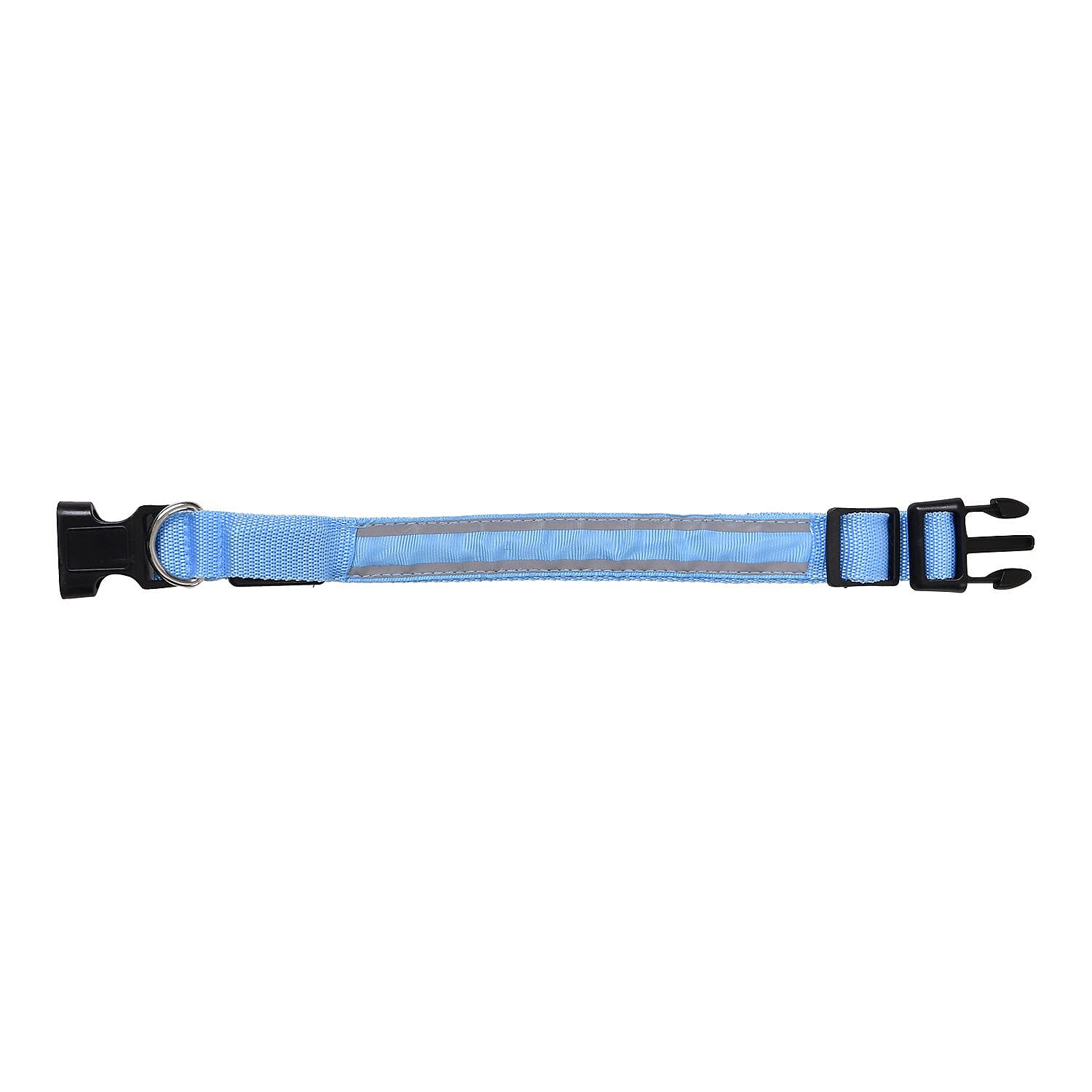 Rechargeable Set of 2 Adjustable LED Lighted Dog Collar with Clip Closure (Size M) - Blue