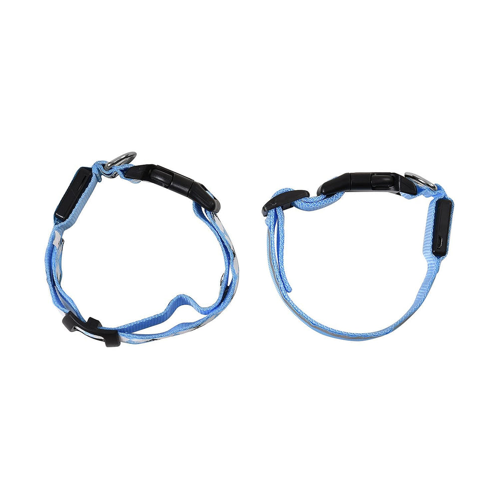 Rechargeable Set of 2 Adjustable LED Lighted Dog Collar with Clip Closure (Size M) - Blue