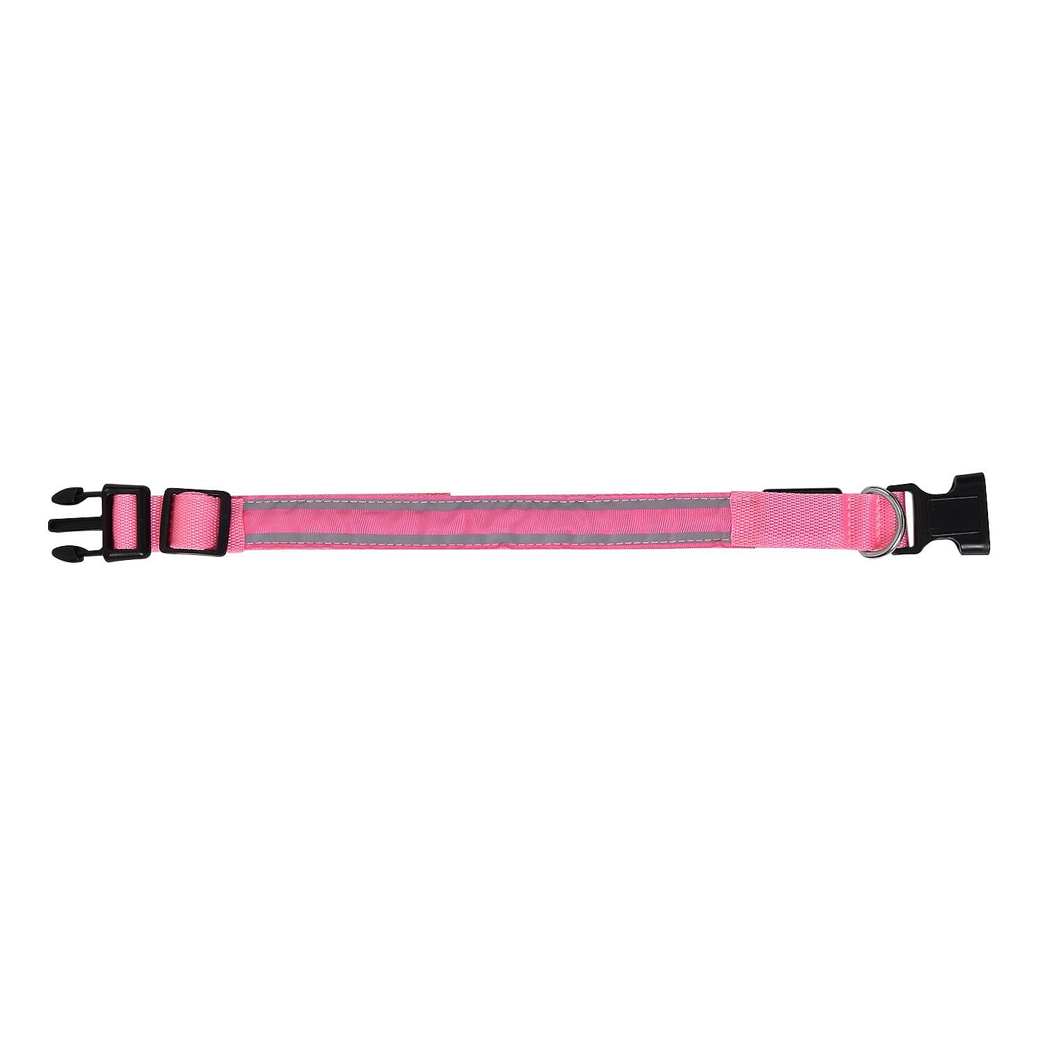 Rechargeable Set of 2 Adjustable LED Lighted Dog Collar with Clip Closure (Size S) - Pink