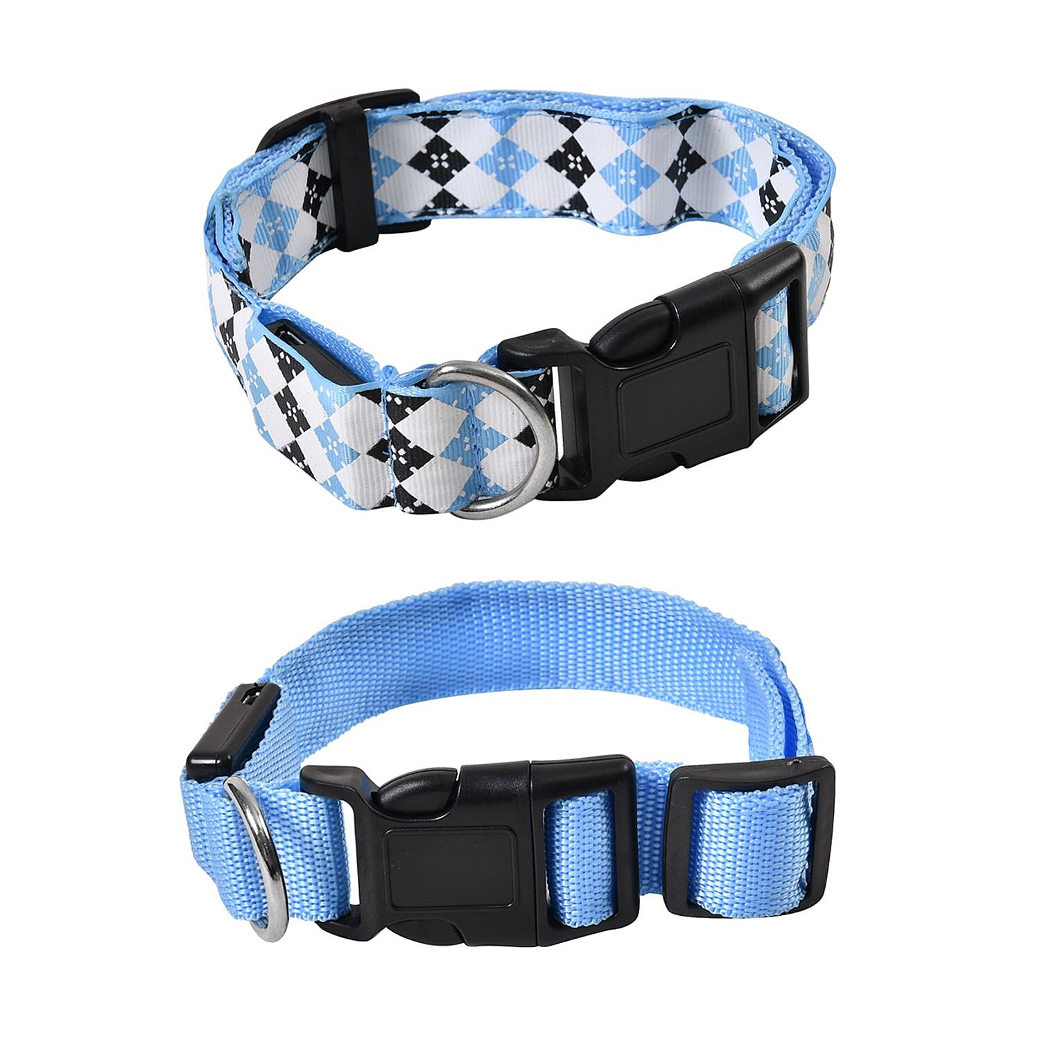 Rechargeable Set of 2 Adjustable LED Lighted Dog Collar with Clip Closure (Size S) - Blue