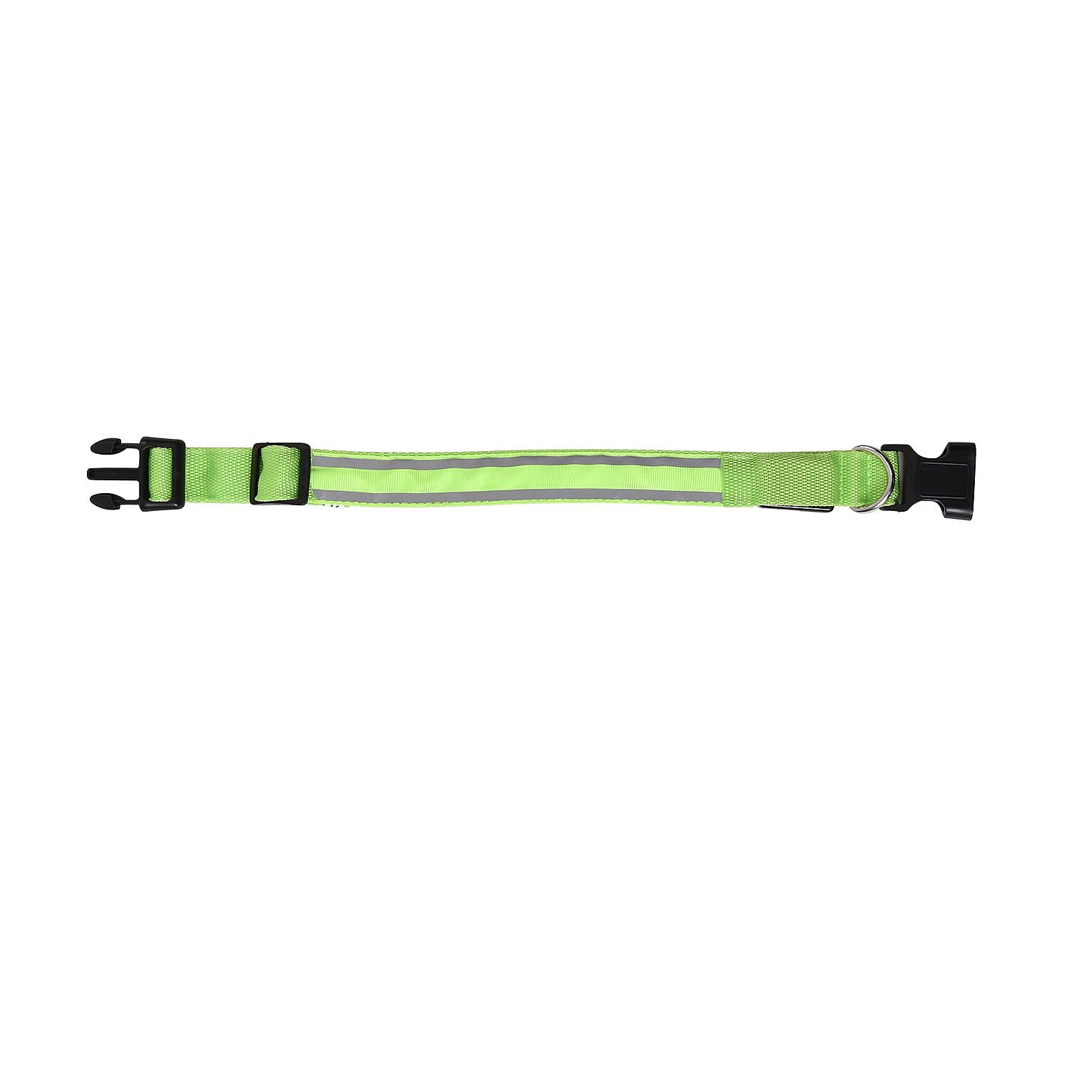 Rechargeable Set of 2 Adjustable LED Lighted Dog Collar with Clip Closure (Size L) - Green