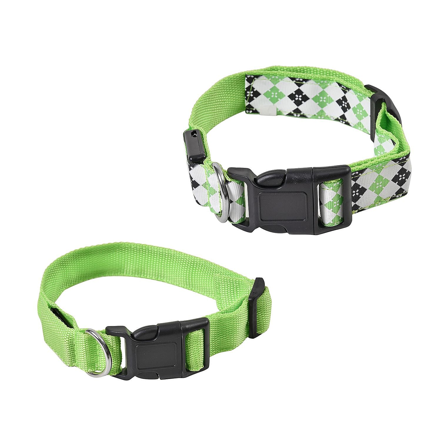 Rechargeable Set of 2 Adjustable LED Lighted Dog Collar with Clip Closure (Size L) - Green
