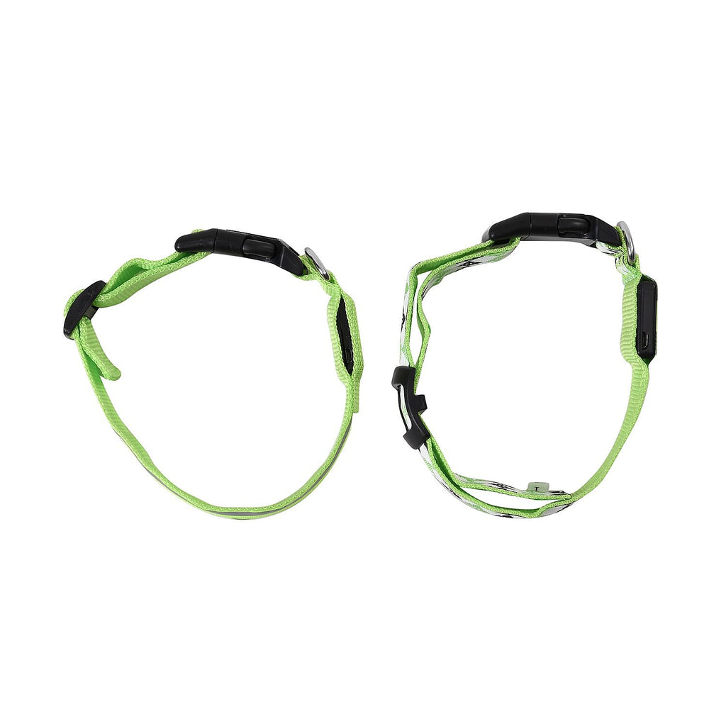 Rechargeable Set of 2 Adjustable LED Lighted Dog Collar with Clip Closure (Size L) - Green