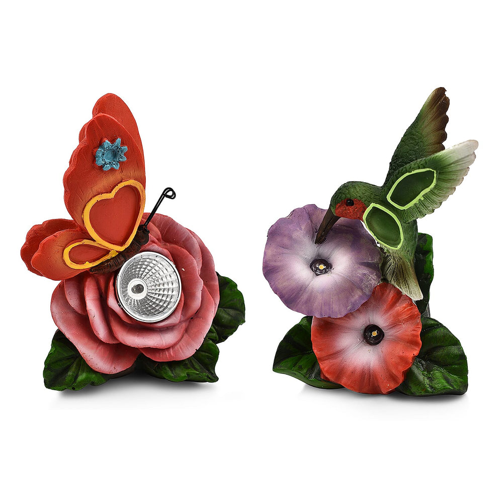 Set of 2 Bird and Butterfly Multicolor Solar Lights (Size 12x7.5x15 cm)