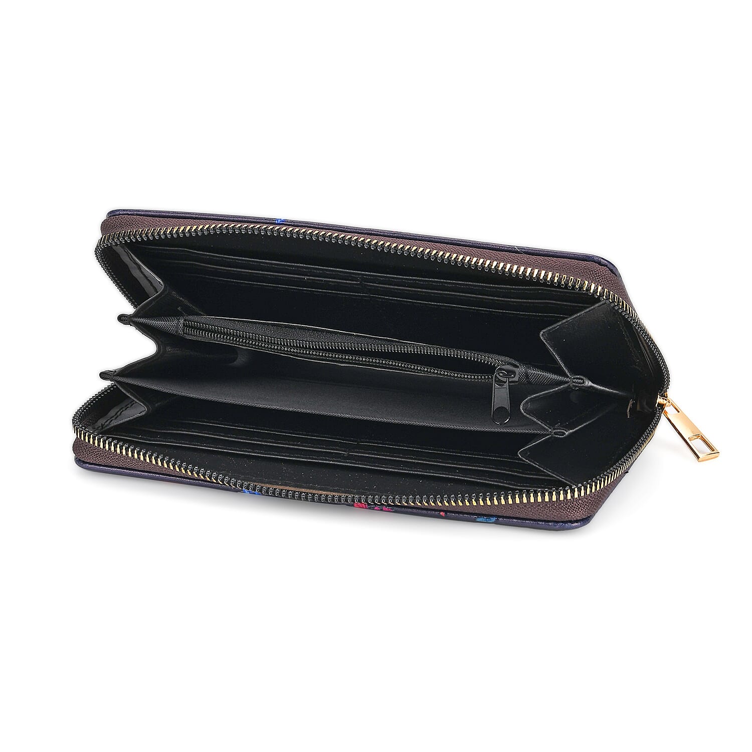 Set of 2- Butterfly Print Zip-Around Wallet & Clutch - Purple & Blue