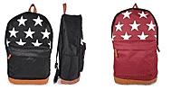 Set of 2 Canvas Star Printed Unisex Backpack - Red and Black