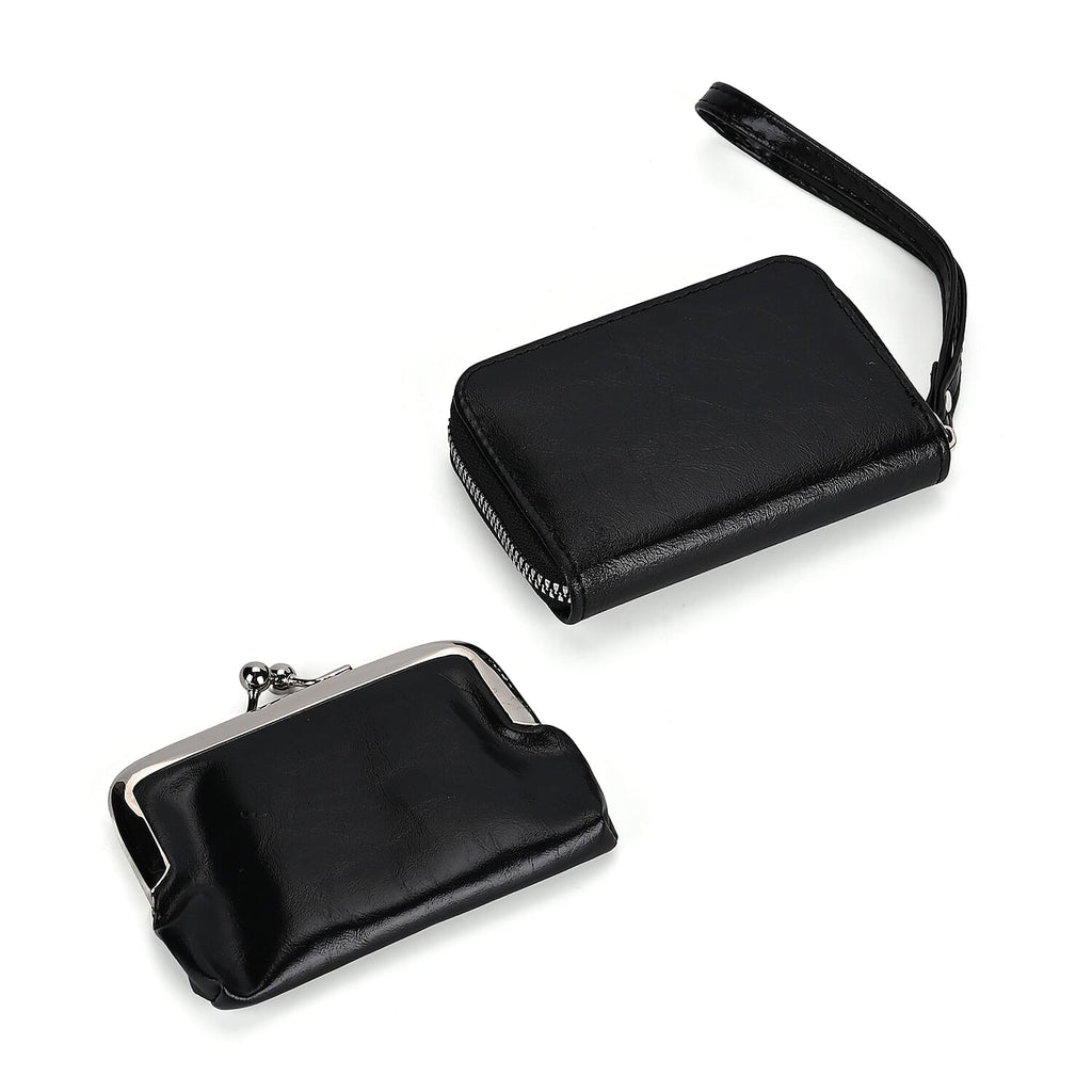 Elegant Monogram Quilted Phone Bag with Matching Clutch Card Holder - Black