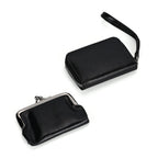 Elegant Monogram Quilted Phone Bag with Matching Clutch Card Holder - Black