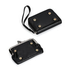 Elegant Monogram Quilted Phone Bag with Matching Clutch Card Holder - Black