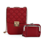 Elegant Monogram Quilted Phone Bag with Matching Clutch Card Holder - Burgundy