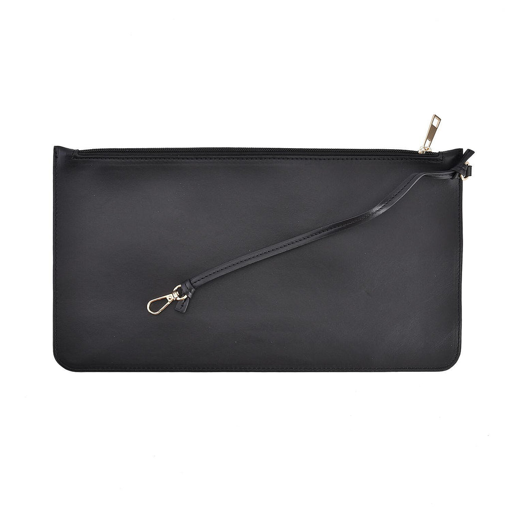 Designer Inspired Embossed Weave Tote Bag & Detachable Pouch - Black