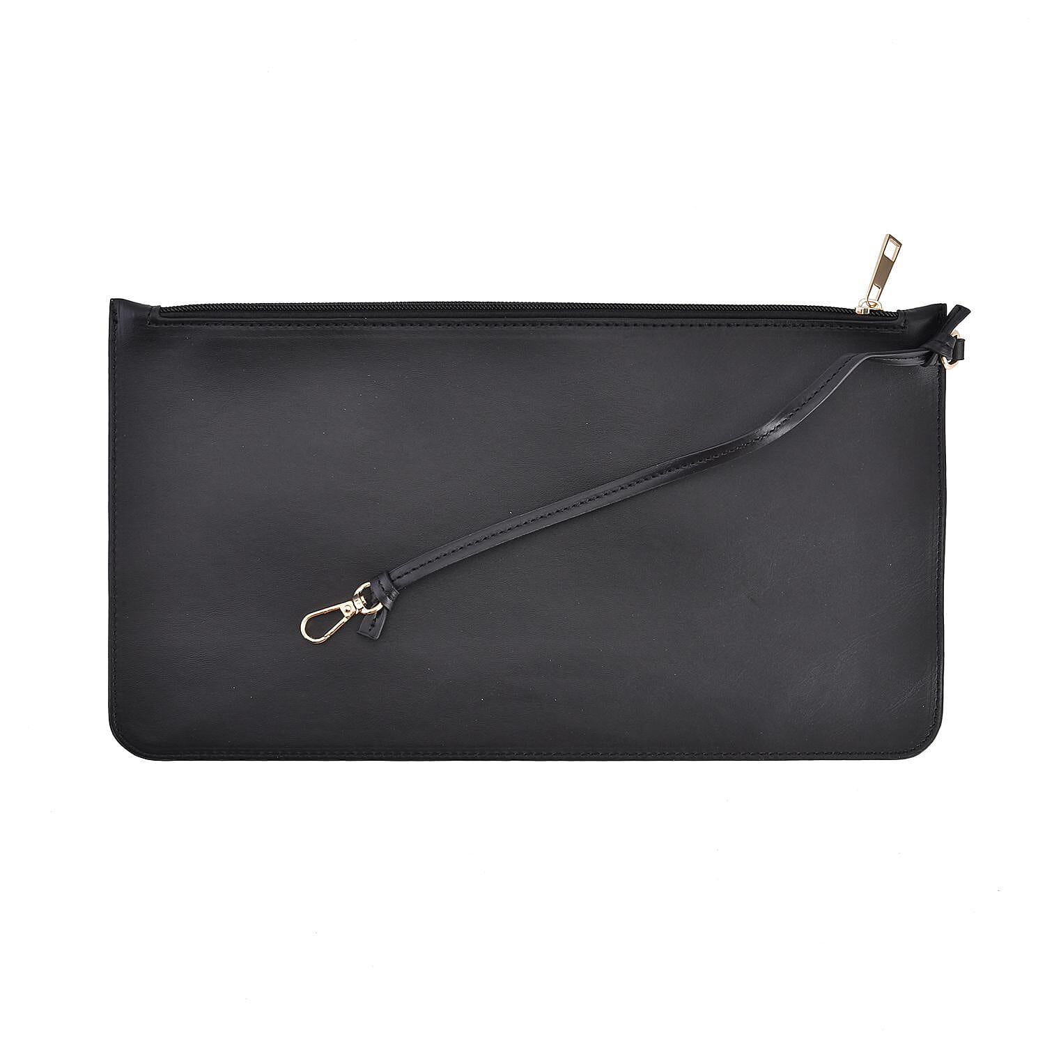 Designer Inspired Embossed Weave Tote Bag & Detachable Pouch - Black
