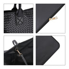 Designer Inspired Embossed Weave Tote Bag & Detachable Pouch - Black
