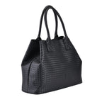 Designer Inspired Embossed Weave Tote Bag & Detachable Pouch - Black