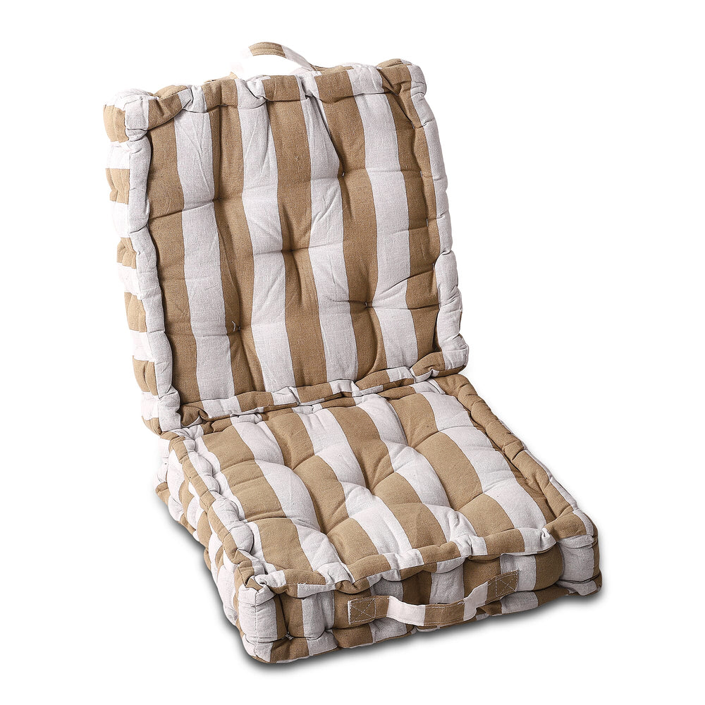 Set of 2- Hush Heven 100% Cotton Hand Tucked Floor Cushion (40x40x8cm) - Brown & White