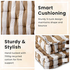 Set of 2- Hush Heven 100% Cotton Hand Tucked Floor Cushion (40x40x8cm) - Brown & White