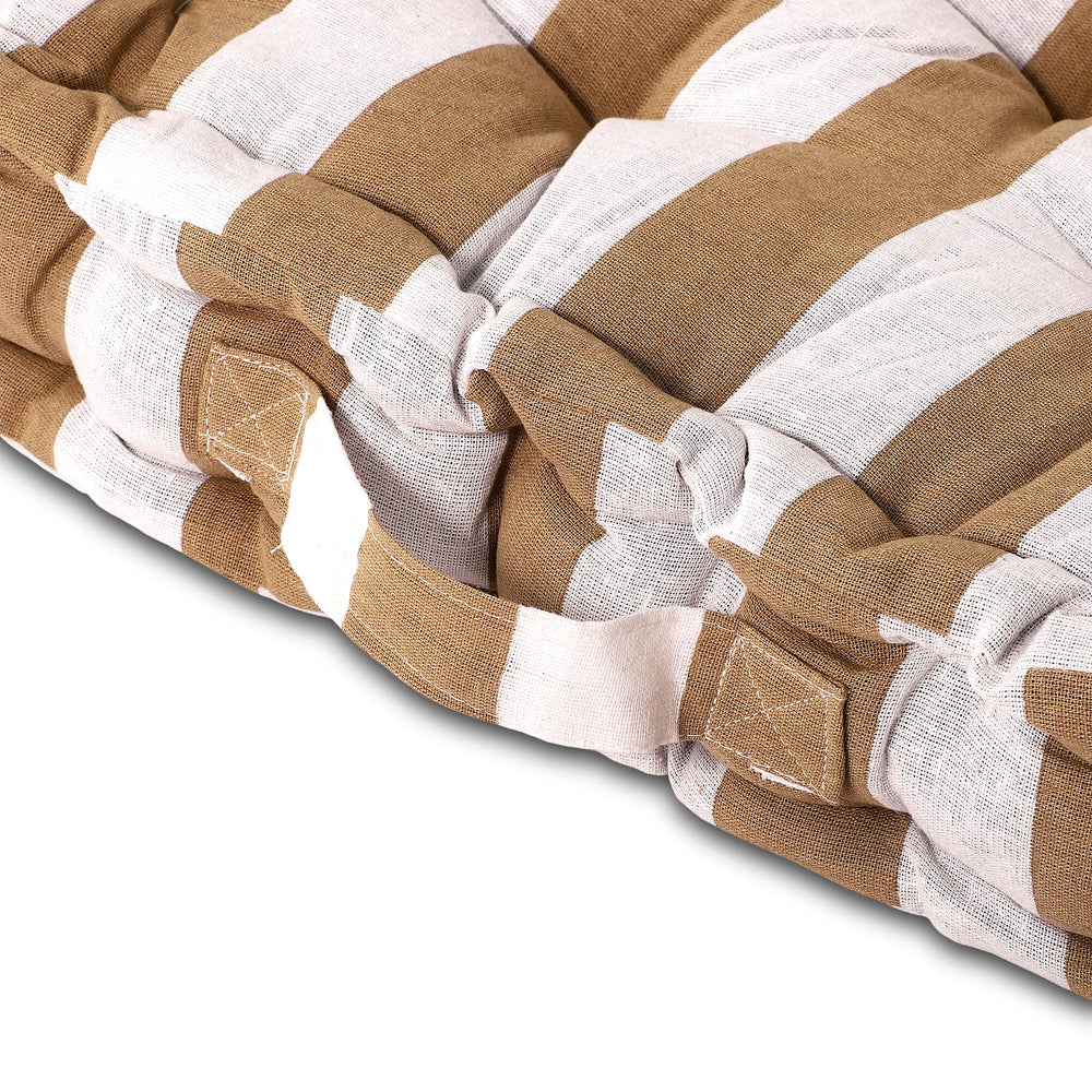 Set of 2- Hush Heven 100% Cotton Hand Tucked Floor Cushion (40x40x8cm) - Brown & White