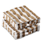 Set of 2- Hush Heven 100% Cotton Hand Tucked Floor Cushion (40x40x8cm) - Brown & White
