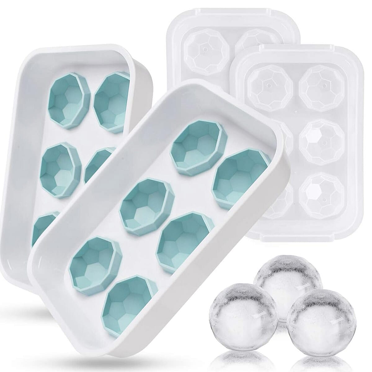 2 x Football Ice Cube Tray (Makes 12 Ice Cubes) (Size - 20x14cm) - Blue