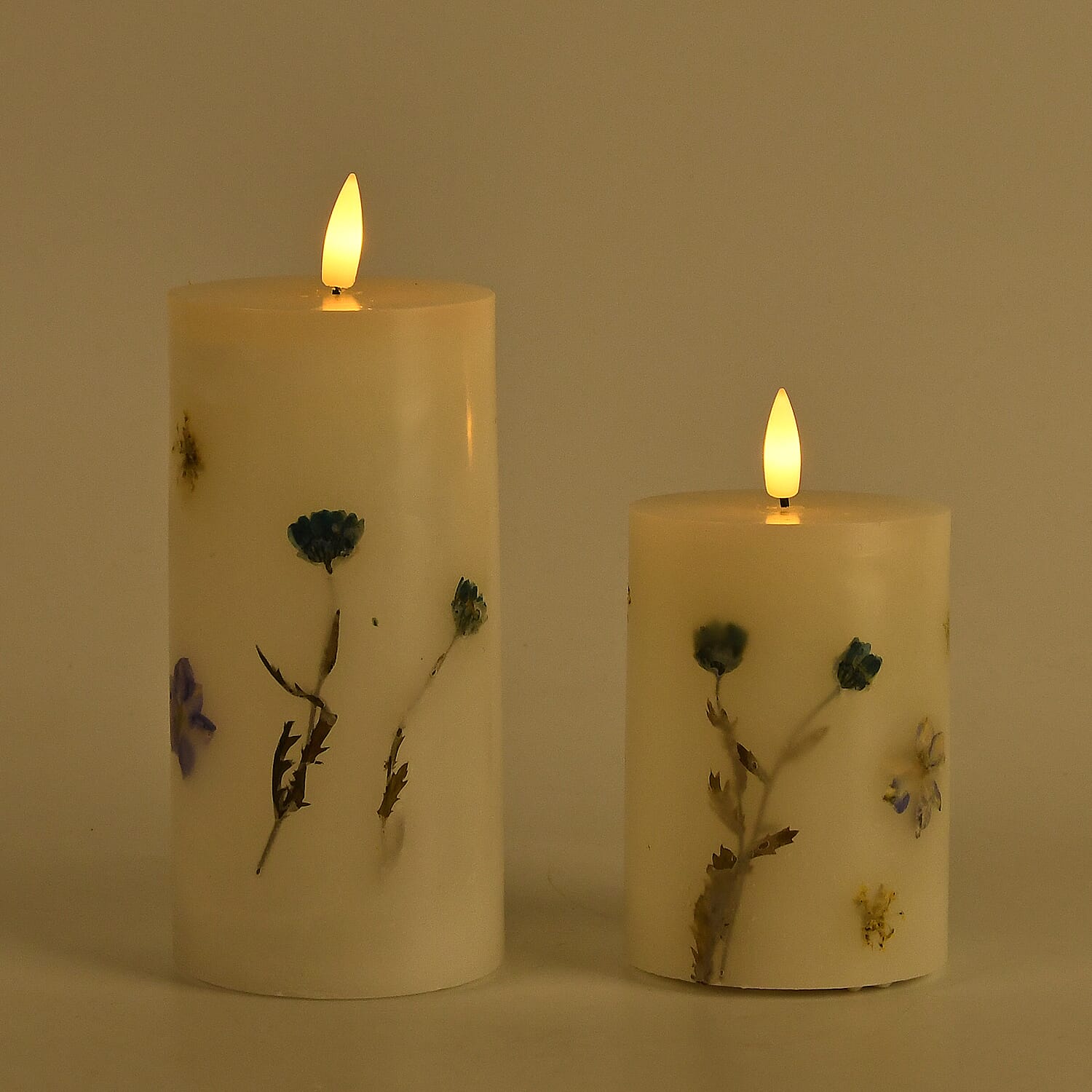 Set of 2 LED Wax Candle Lights Embedded with Dry Flower (2AA Battery not inc.) - Blue