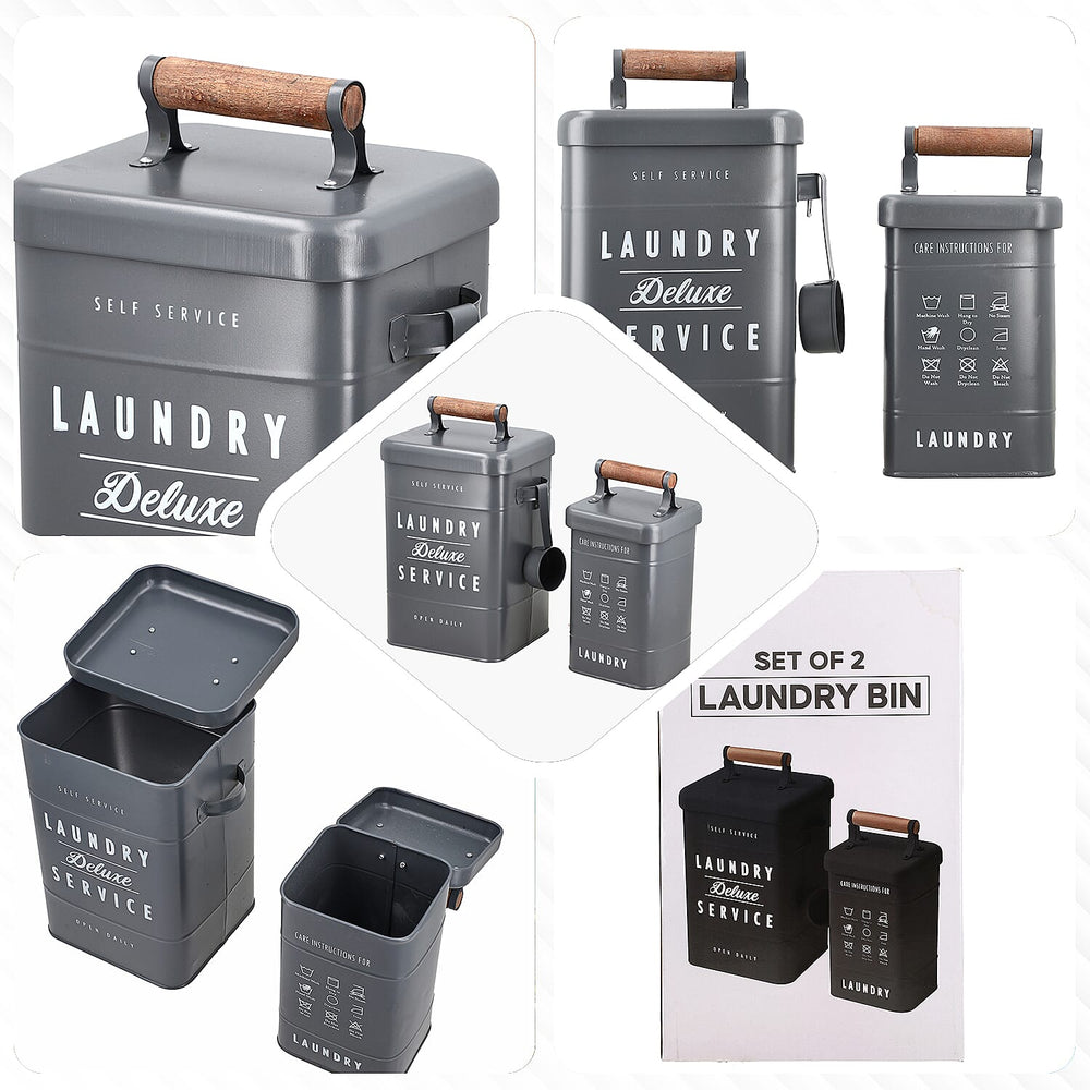Set of 2 Laundry Basket with Scoop - Grey