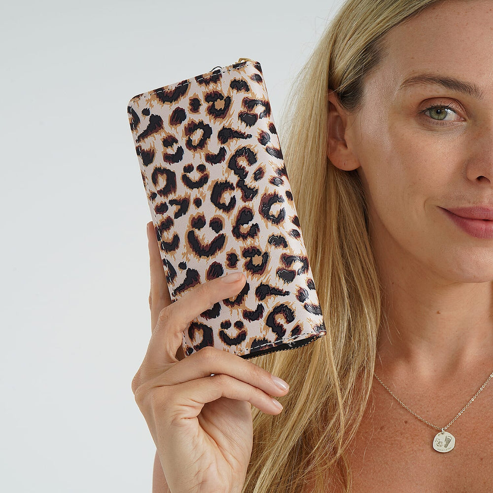 Set of 2- Leopard Print Zip-Around Wallet & Purse