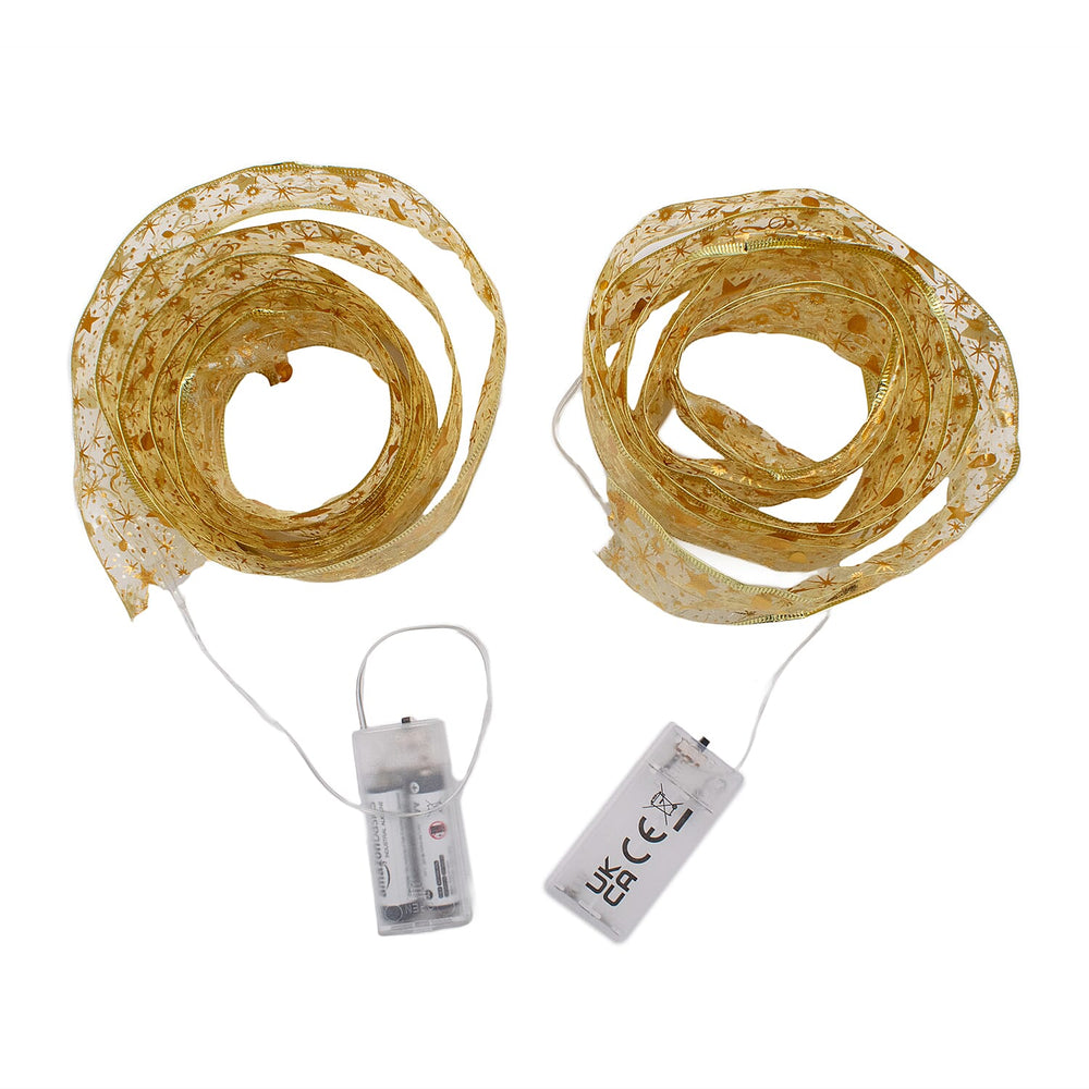 Set of 2 Light Up Ribbon Bows (Length 2m) - Gold