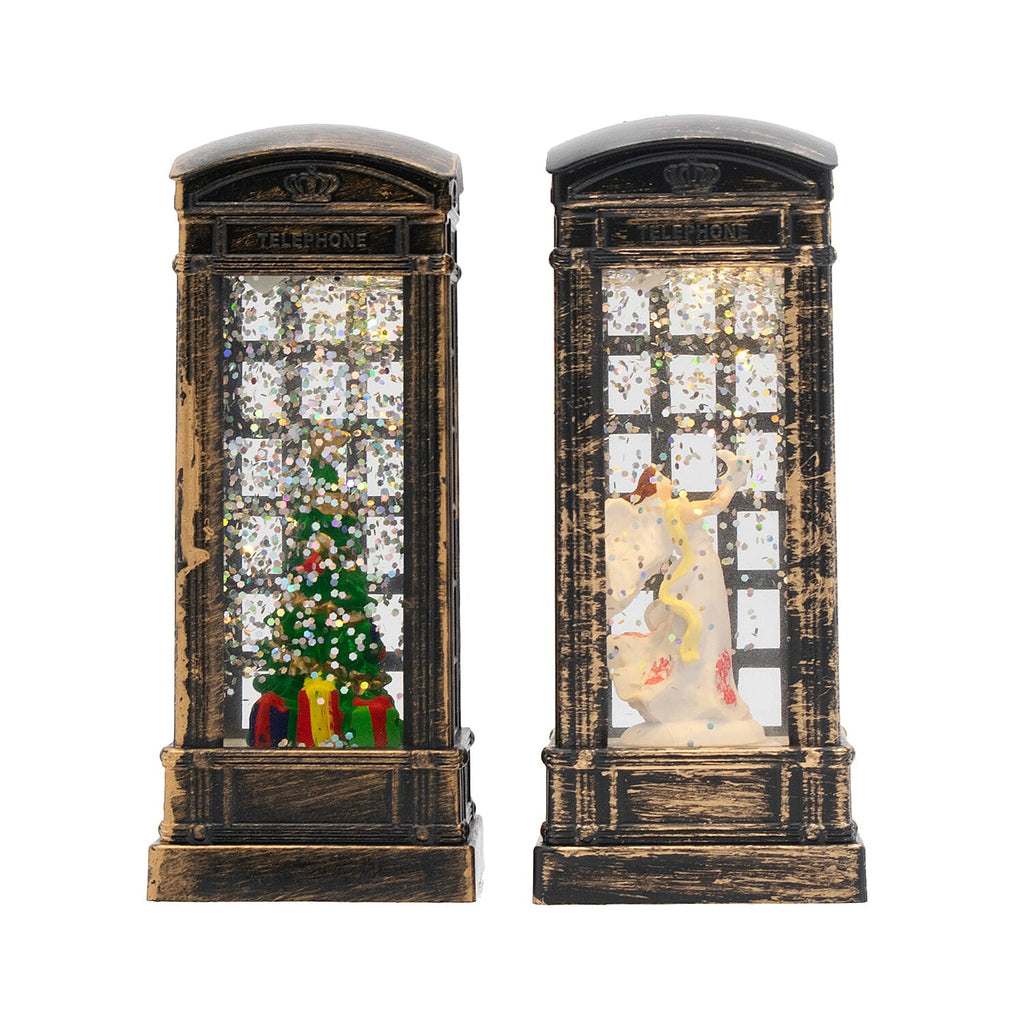 Set of 2 Light Up Telephone Box Christmas Decoration (Angel & Tree) - Multi
