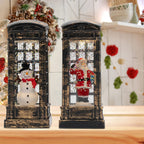 Set of 2 Light Up Telephone Box Christmas Decoration (Santa & Snowman) - Brown