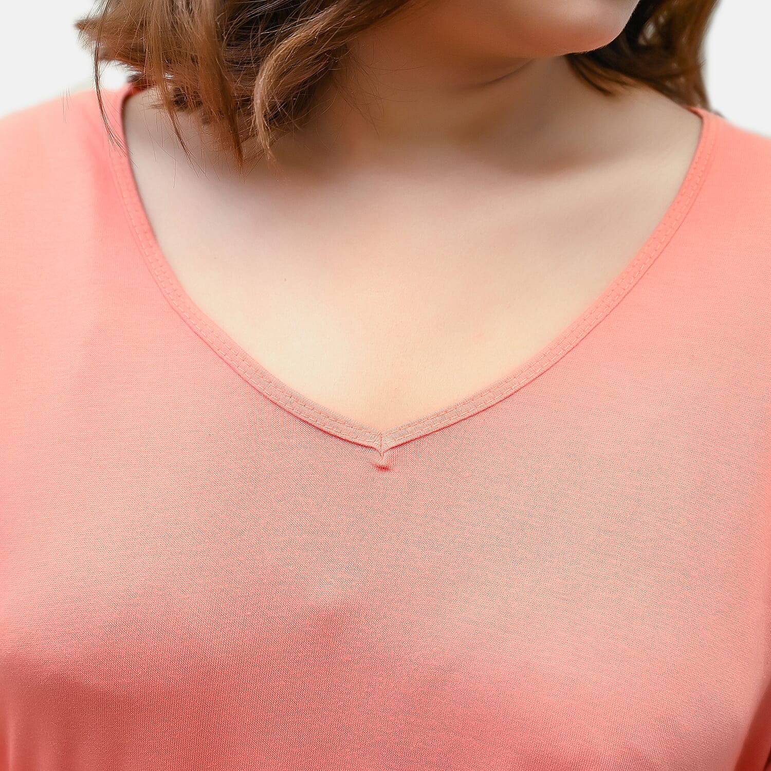 TAMSY Set of 2 Long Sleeves V Neck T-Shirt (Size L) - Coral - Z Chambray Blue