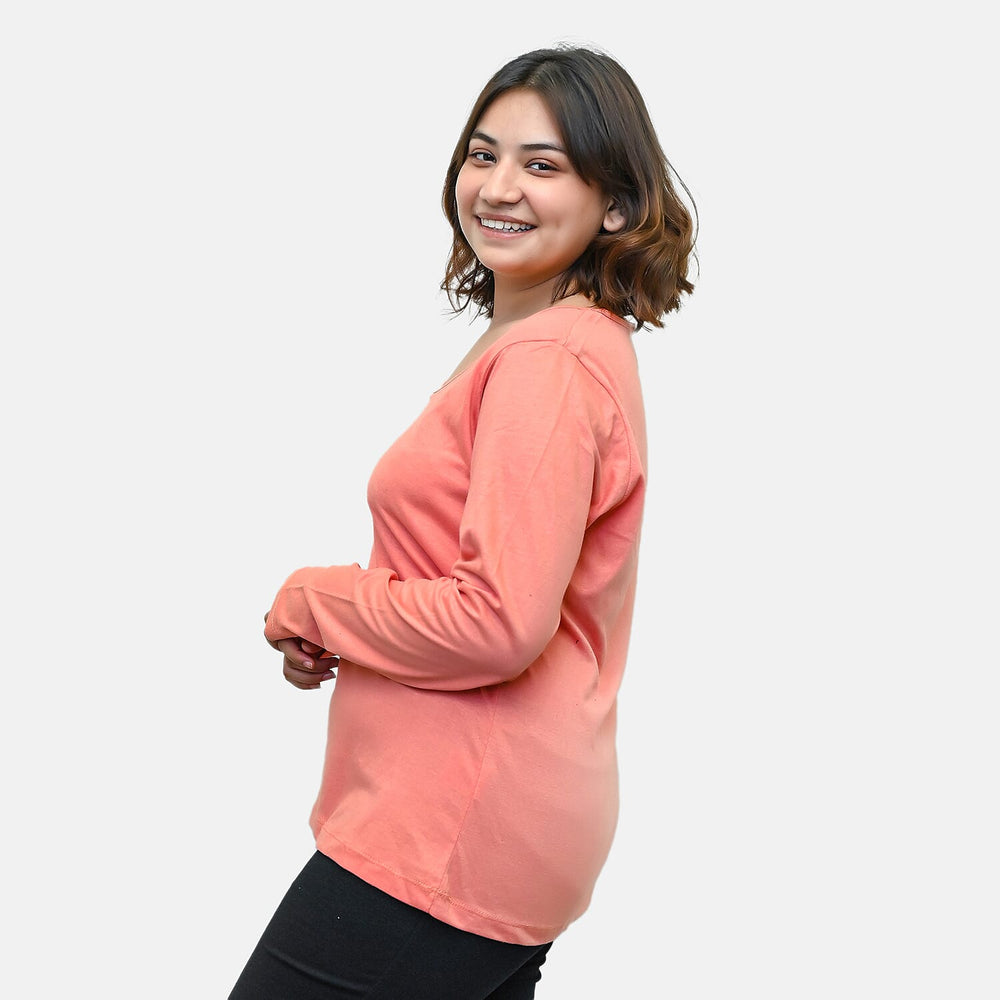 TAMSY Set of 2 Long Sleeves V Neck T-Shirt (Size M) - Coral - Z Chambray Blue
