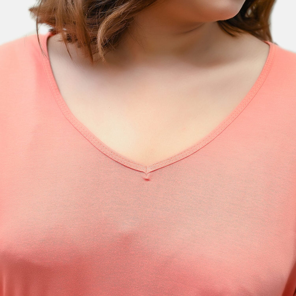 TAMSY Set of 2 Long Sleeves V Neck T-Shirt (Size M) - Coral - Z Chambray Blue