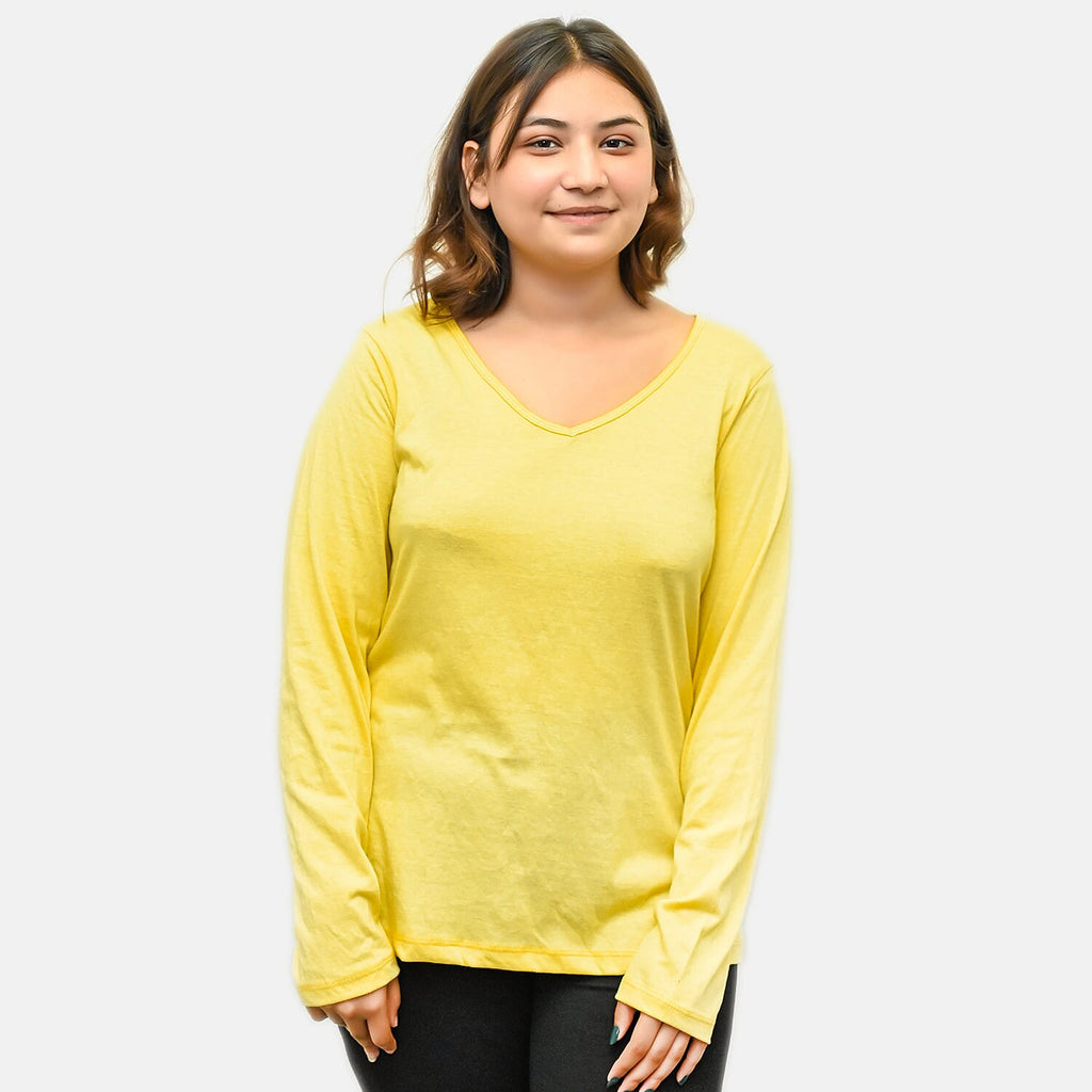 TAMSY Set of 2 Long Sleeves V Neck T-Shirt (Size M) - Grey - Lemon